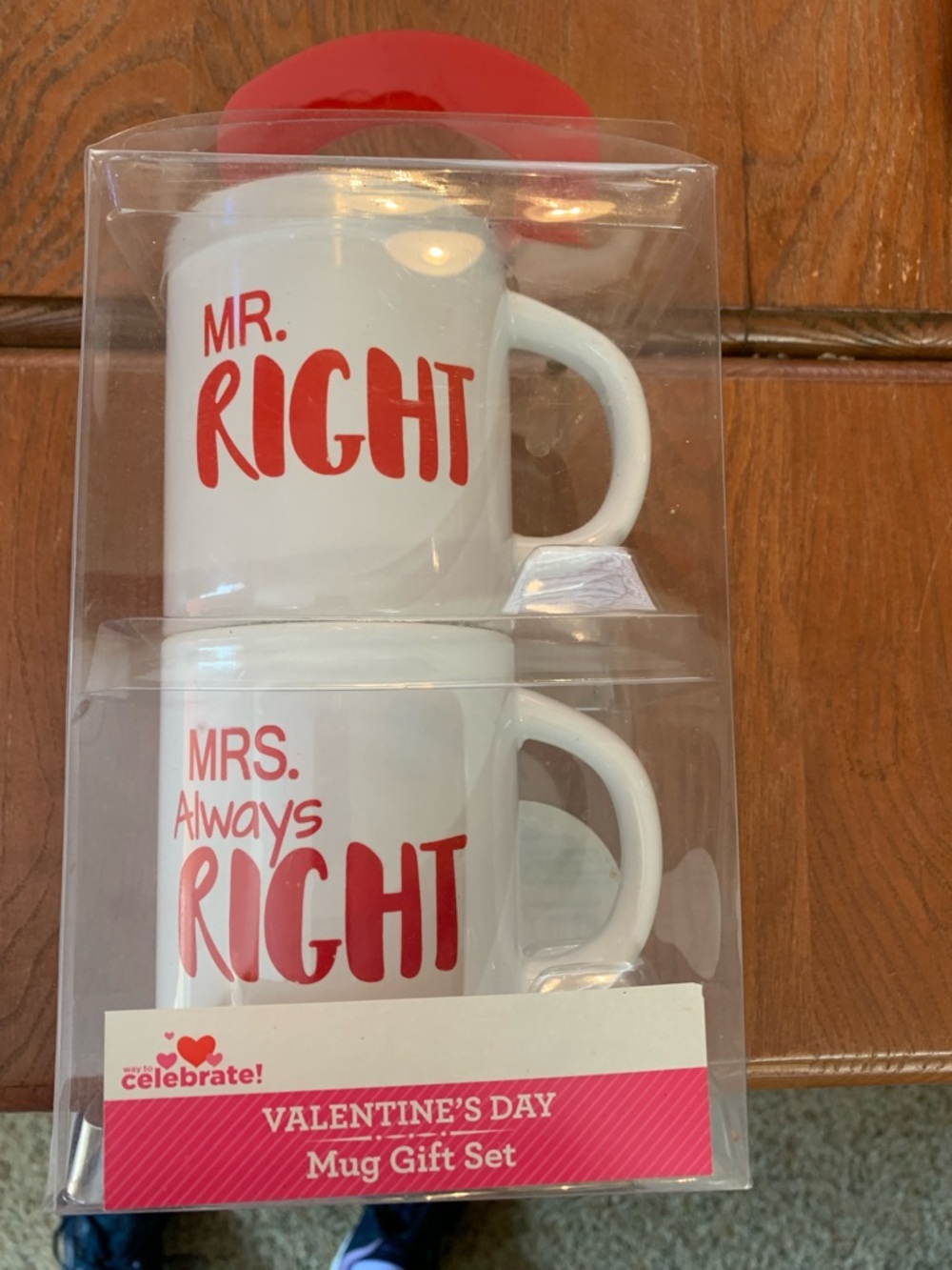 Valentine's Day Mr. Right & Mrs. Always Right Mug Set - Red on White Ceramic